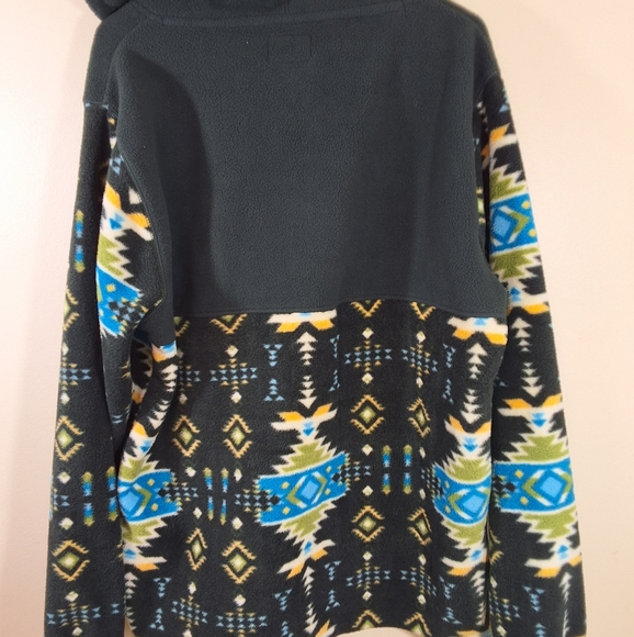mens free nature fleece 1/4 zip pullover hoodie green aztec print warm sz m euc - Picture 4 of 9